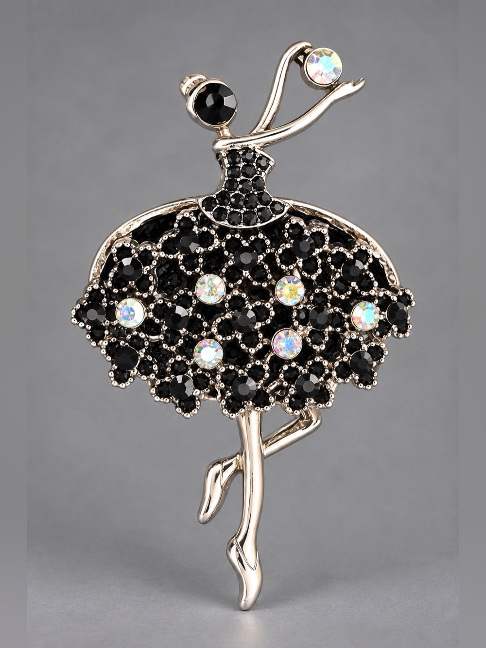 Elegant Black Ballerina Crystal Brooch - Women Jewelry